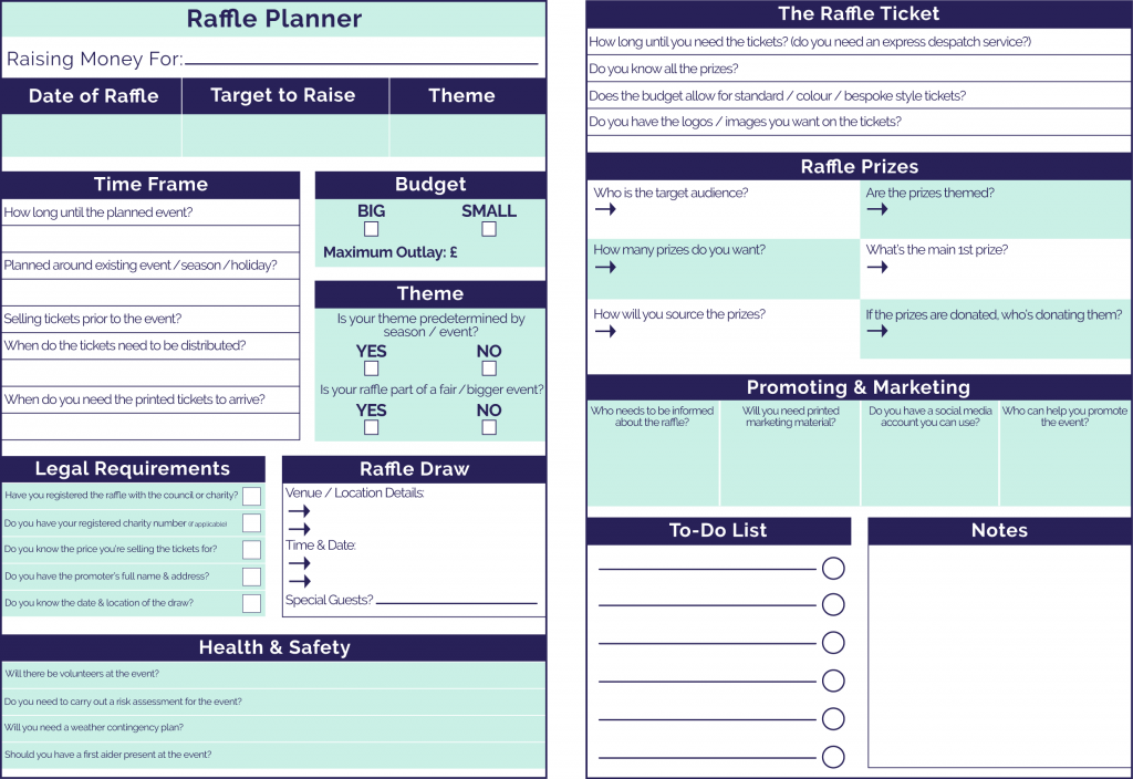 Planning your raffle - print out planner